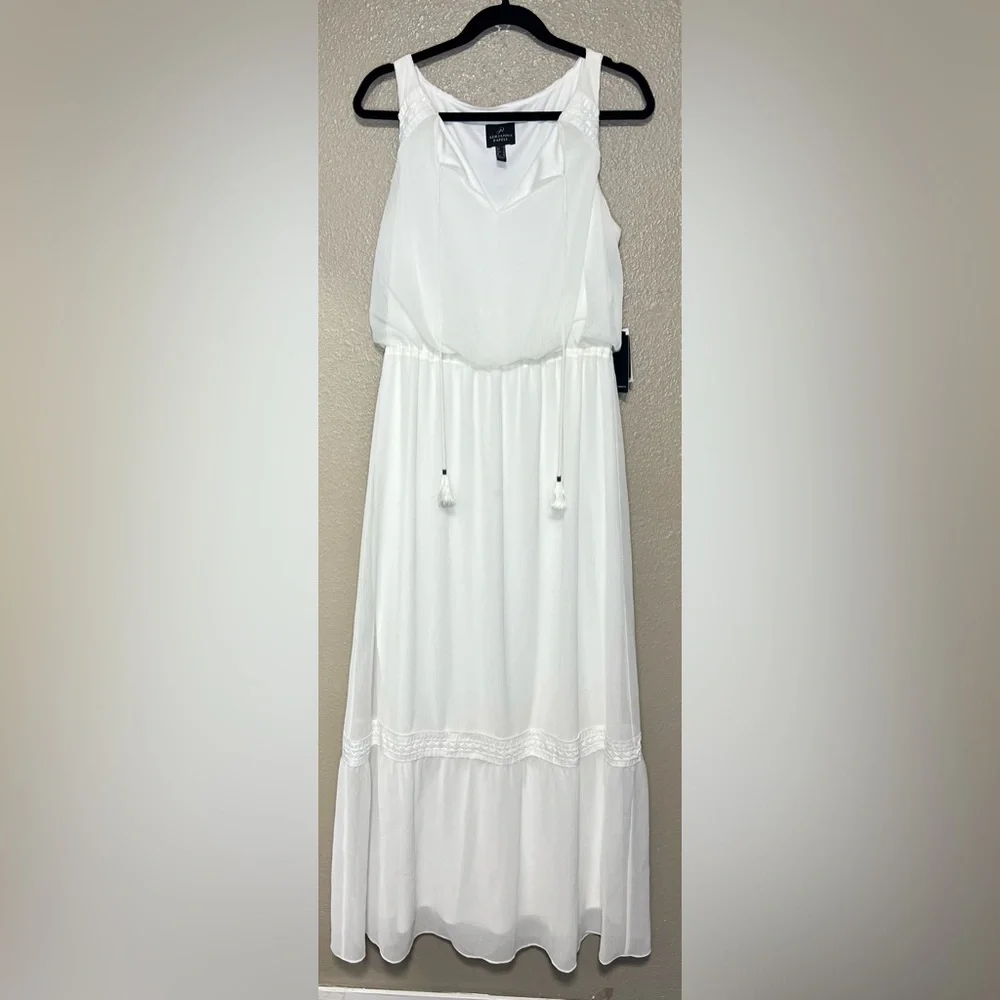 NWT Adrianna Papell Elegant Ivory Chiffon Sleeveless Maxi Dress Boho Vacation - Picture 6 of 15